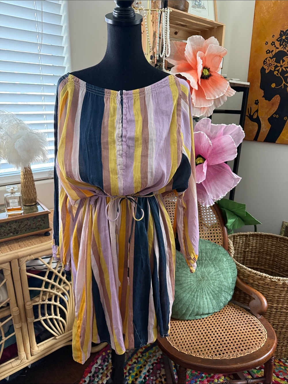 Apiece Apart La Flutte Silk Linen Blend Olivio Striped Mini Dress